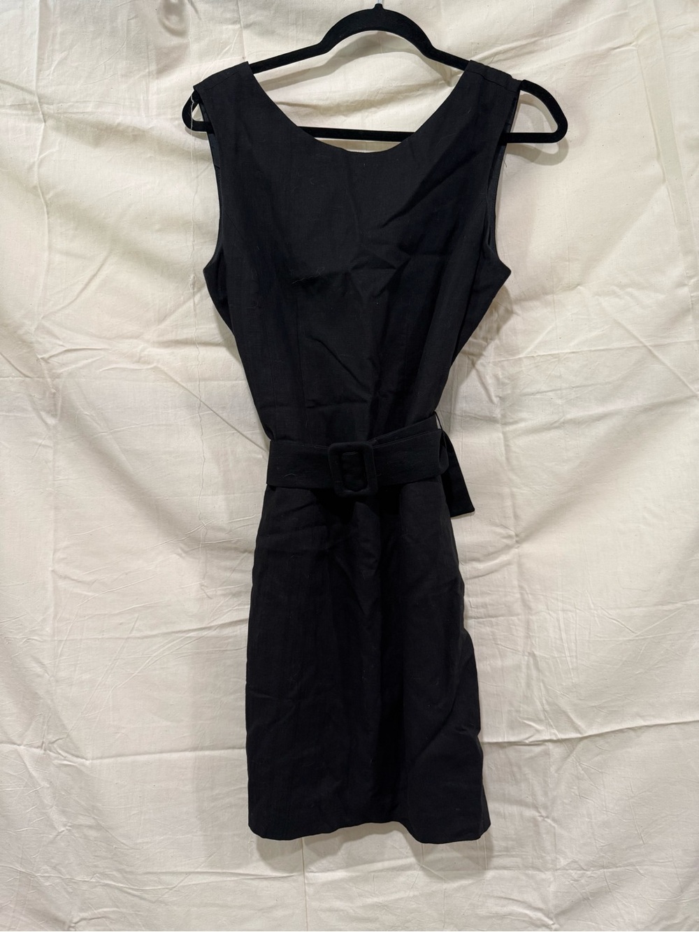 Sleek Black Sleeveless Belted Mini Dress